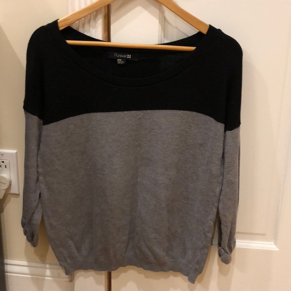 Black and Gray 3/4 Length Sleeve Sweater